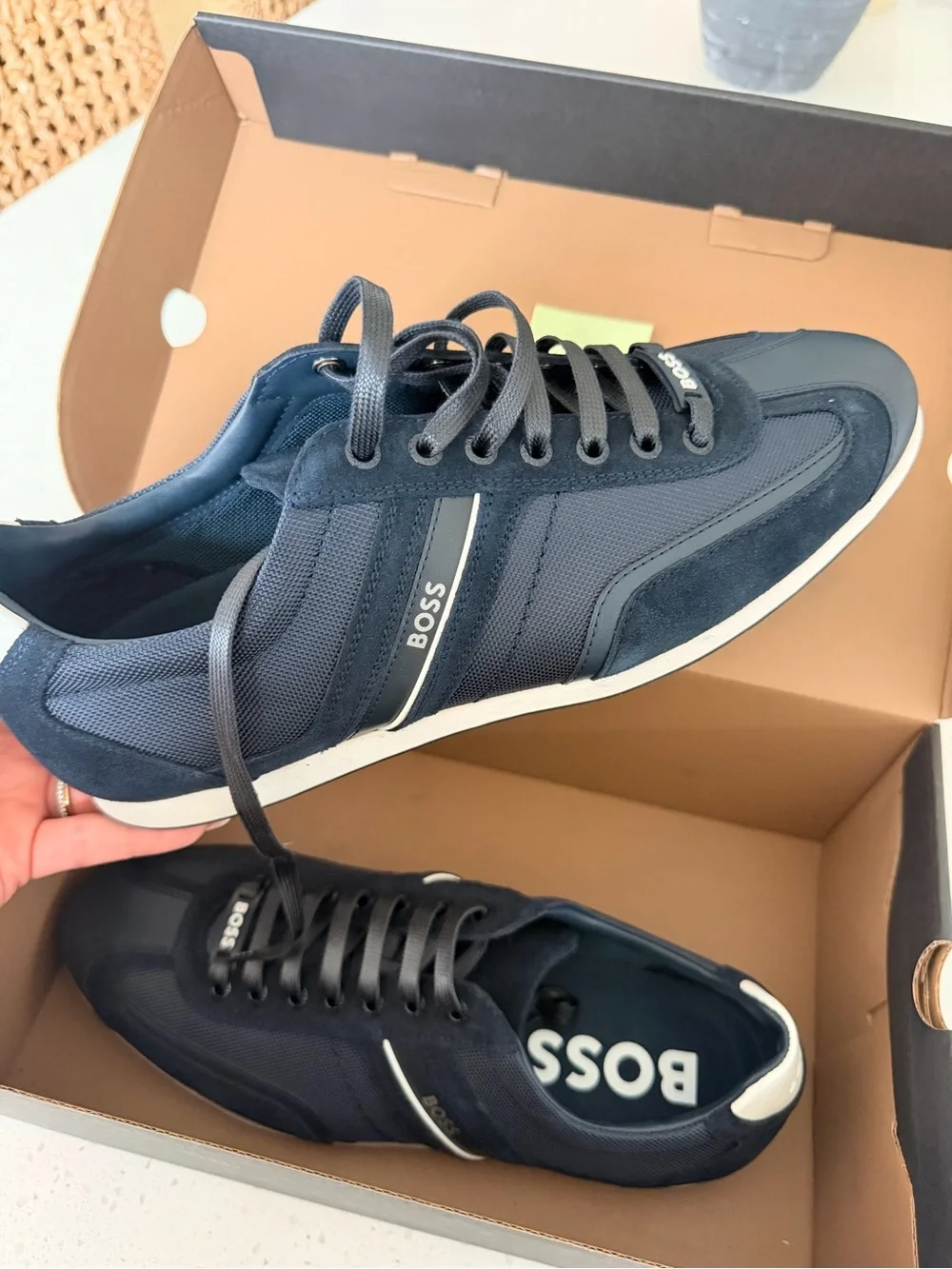 Boss Navy Low-Top Mesh & Suede Sneaker